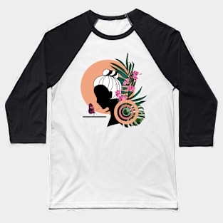 Minimalistic Woman and Real exotic Flowers Baseball T-Shirt